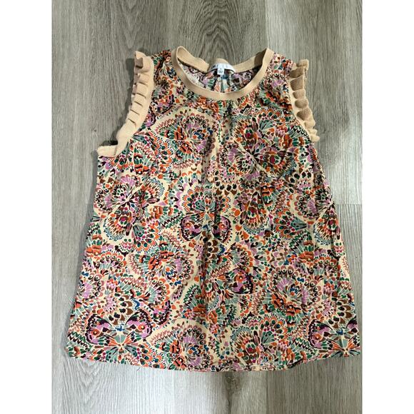 DR2 Tank Blouse, Tan Pattern, Women's size Small, Ruffle Tank Sleeves - Picture 1 of 4